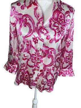 L'AGENCE Silk Blouse with Pink Swirl Print
